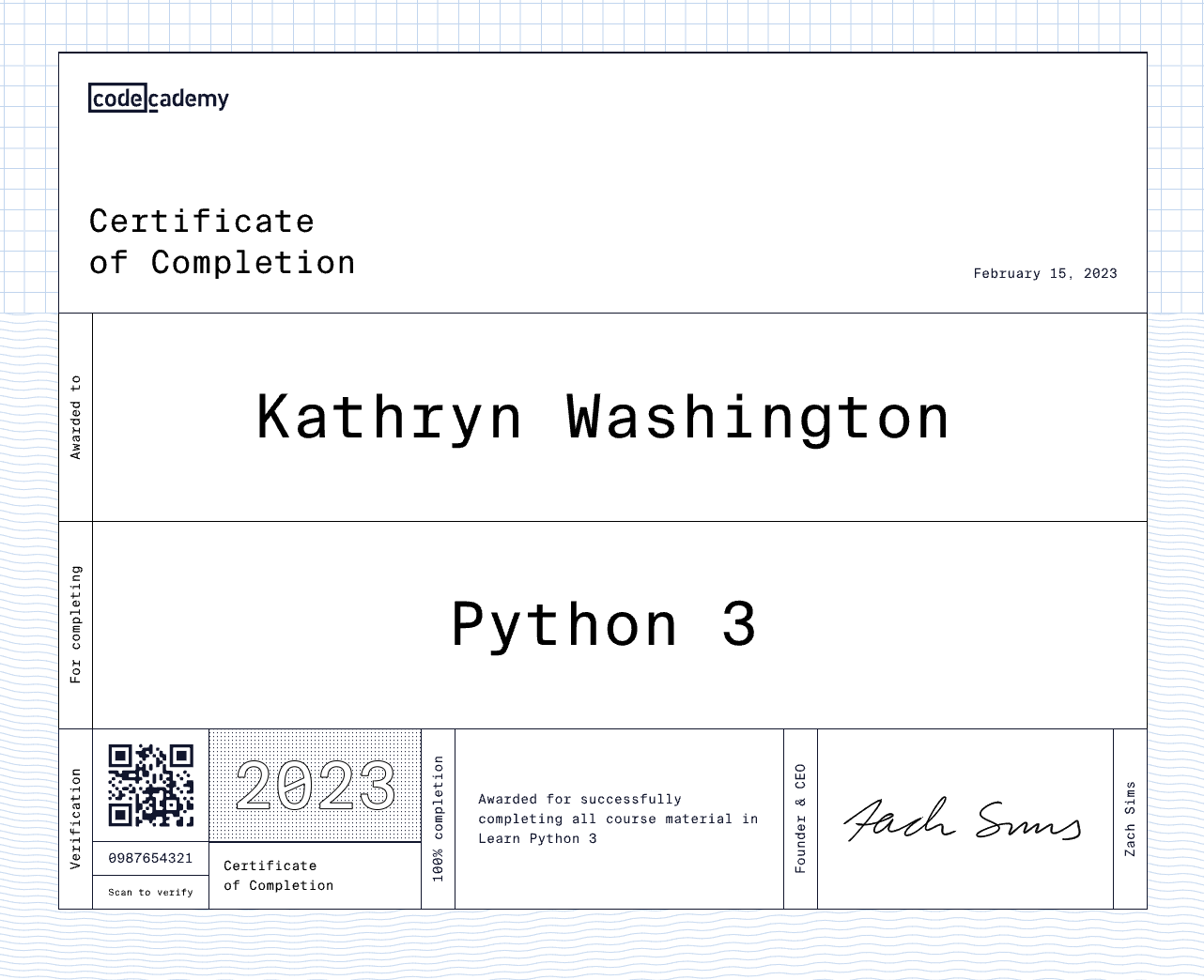 Example certificate